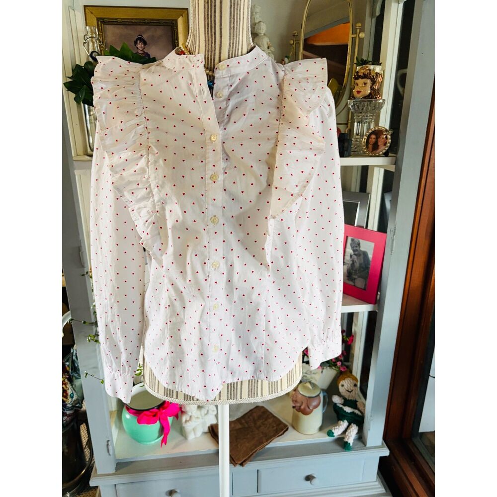 J. Crew Cotton poplin ruffle top XS Heart Ruffle Cottage Fairy Academia Whimsy